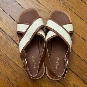 Women's Brown and Cream Sandals leather